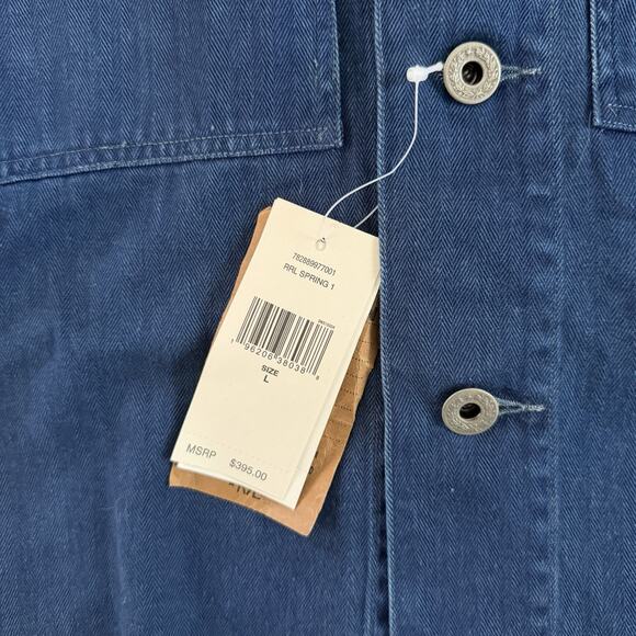 NWT RRL Double RL Indigo Herringbone Twill Overshirt Chore Mens Jacket - Picture 5 of 7